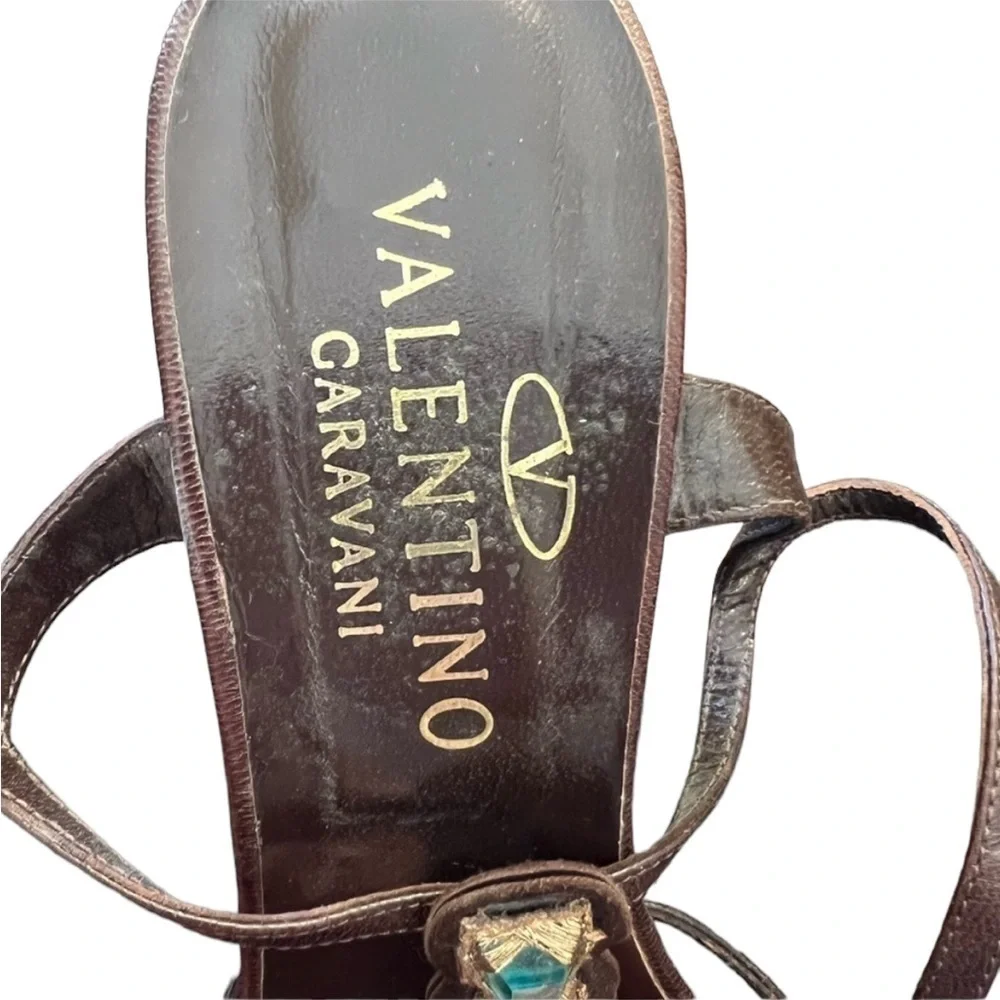 Valentino Garavani Brown Leather Embellished Wedges